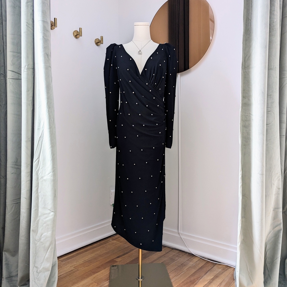 NWOT Mac Duggal Black Long Sleeve‎ Embellished Dress Size 14